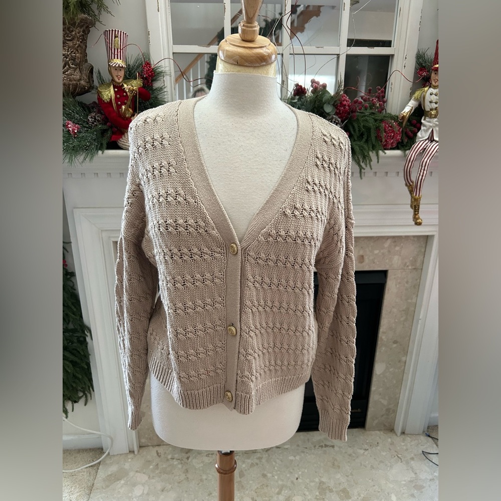 Cyrus Light Tan  Cropped Oversized Cardigan Sweater